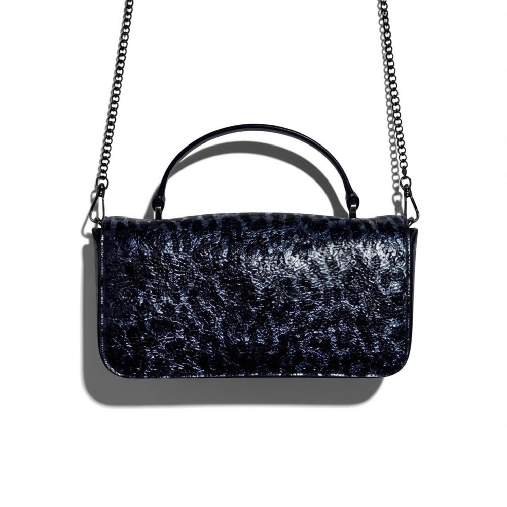 Kate Spade Market crossbody Top Handle Bag Collins Leopard Metallic Blue Sample